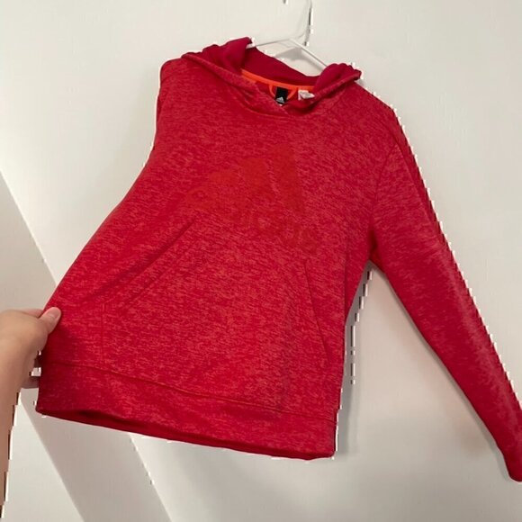 ADIDAS Climawarm Team Issue Fleece Pullover Logo Hoodie Red Active Sweatshirt L - Picture 7 of 12